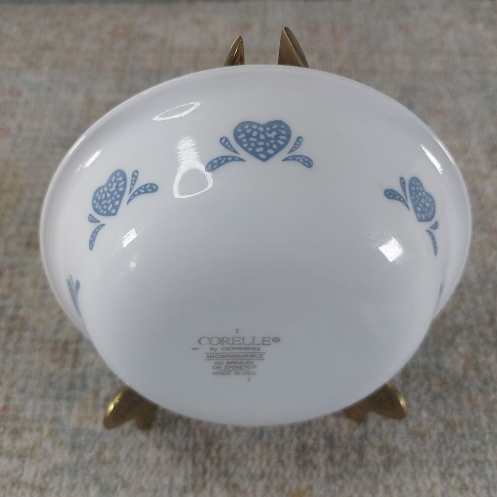 Vintage Corelle Blue Hearts Sponge 5.5" Fruit Dessert Bowl Made in USA Country